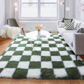 KICMOR 5x8 Olive Green and White Plush Area Rug for Living Room