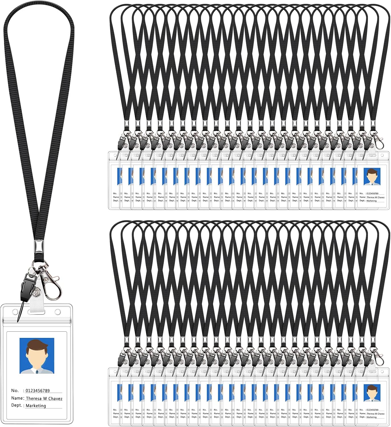60 Pack Durable Neck Lanyard with ID Badge Holder for Office Use