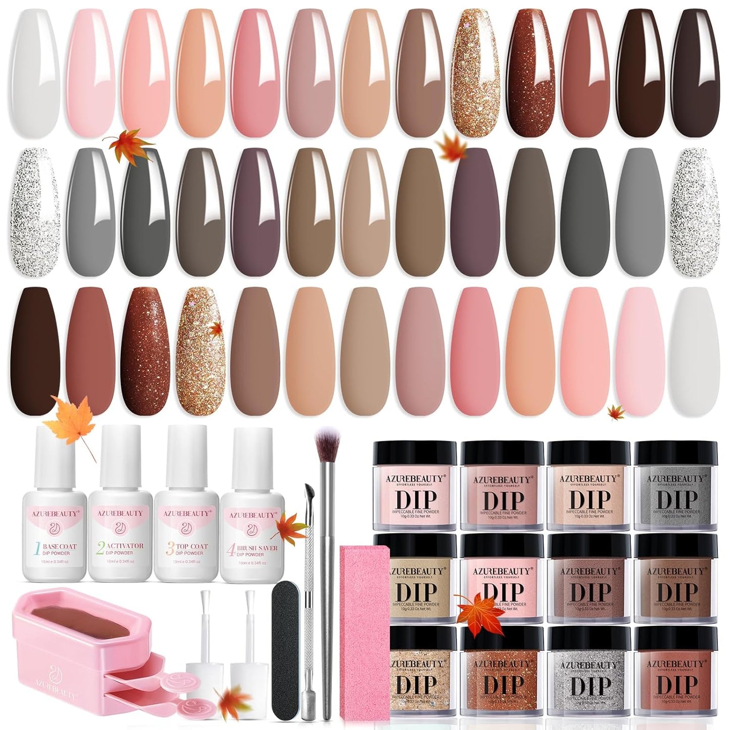Dip Powder Nail Kit Classic Brown Nude Collection for Fall