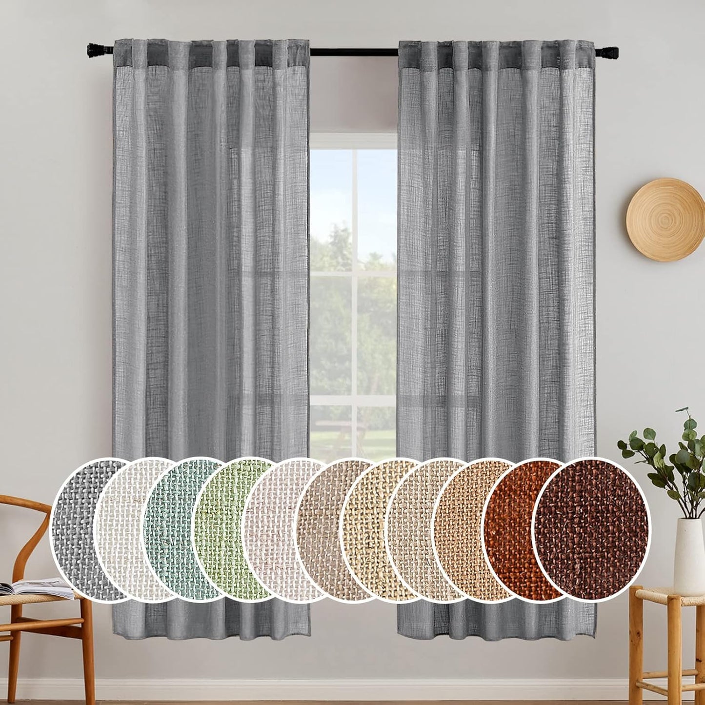 MIULEE Grey Linen Curtains for Bedroom and Living Room Decor