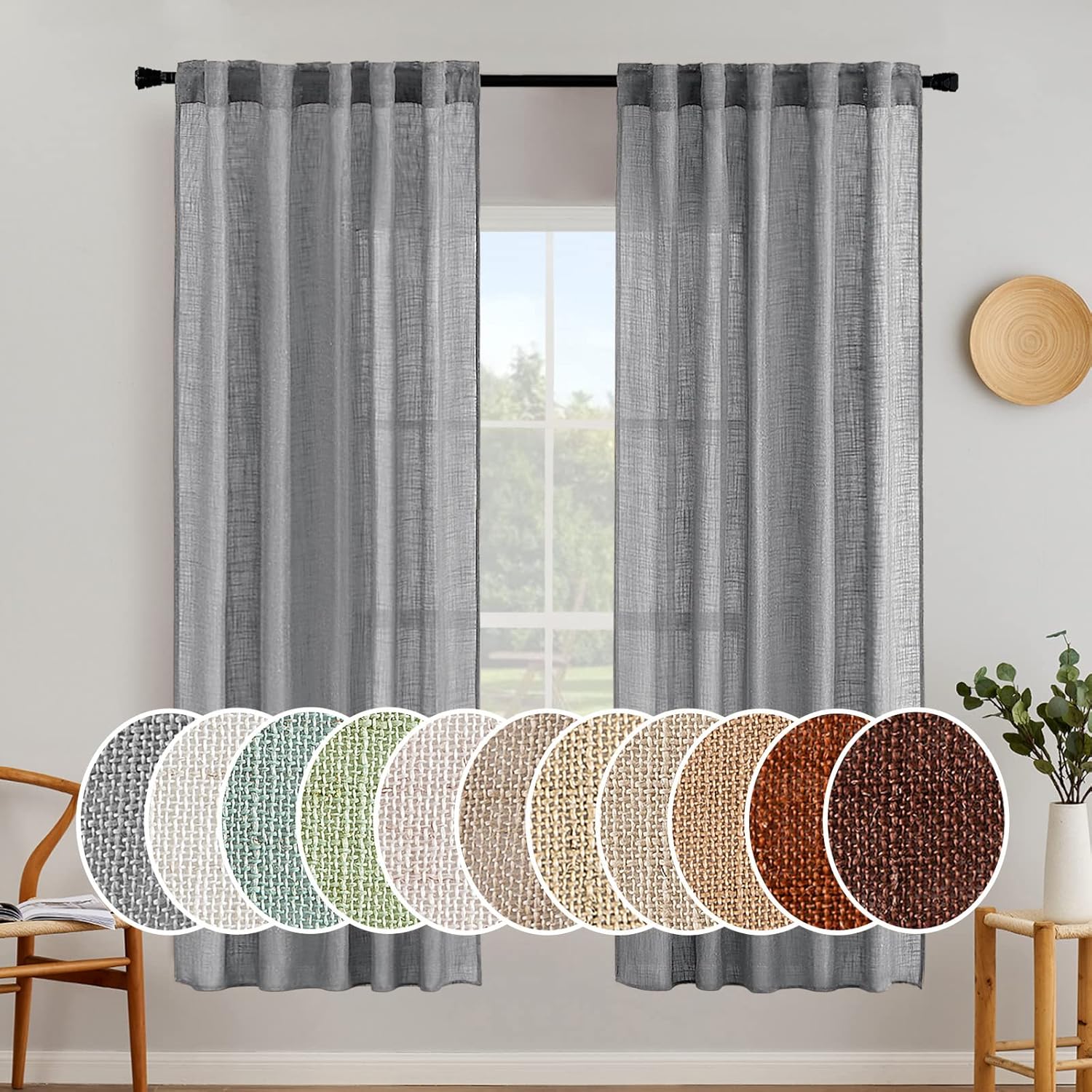 MIULEE Grey Linen Curtains for Bedroom and Living Room Decor