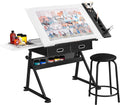 Height Adjustable White Art Desk for Adults - Tilting Drafting Table