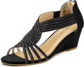 PIZZ ANNU Diana Low Wedge Sandals - Sparkly Rhinestone Bridal Heels 2