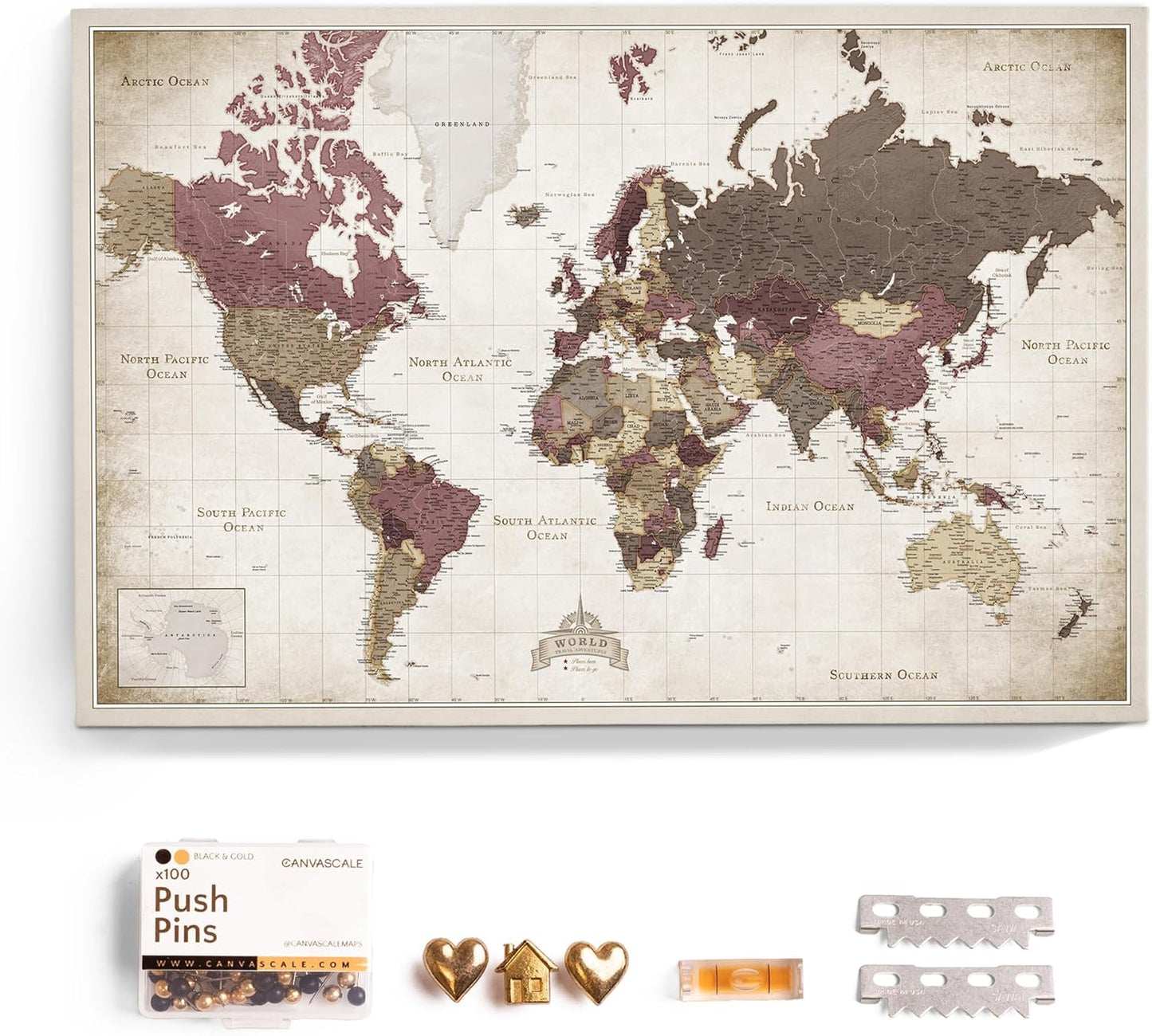 Canvas World Map Cork Pin Board for Stylish Home Decoration