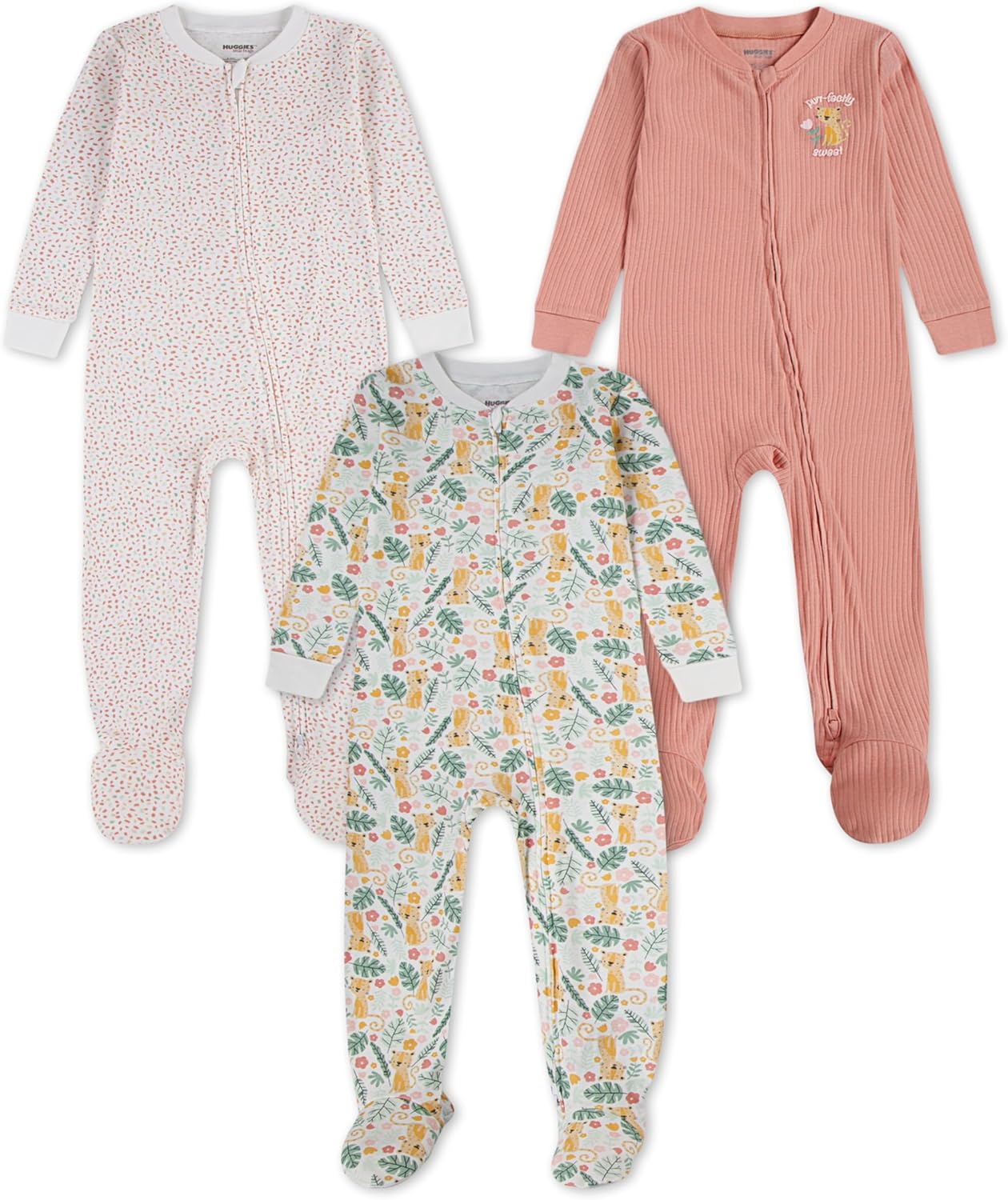 HUGGIES Baby Boys 3-Pack Footed Coverall Pajamas for Comfort