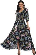 VintageClothing Women's Floral Maxi Dress with Sleeves - Flowy Boho 40
