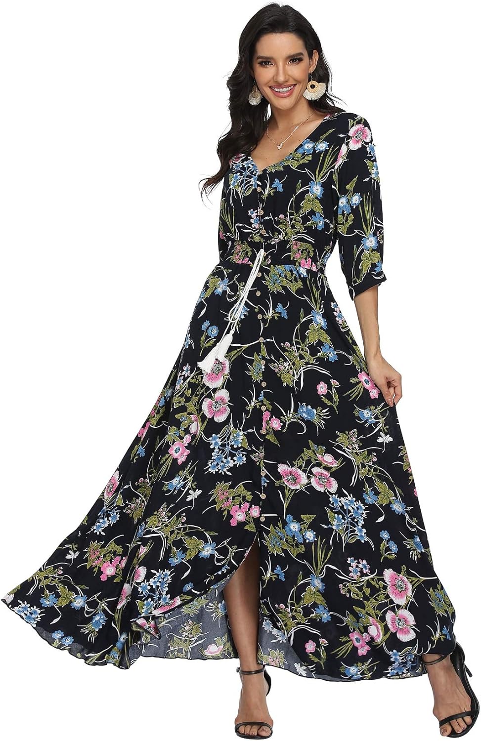 VintageClothing Women's Floral Maxi Dress for Summer Fun