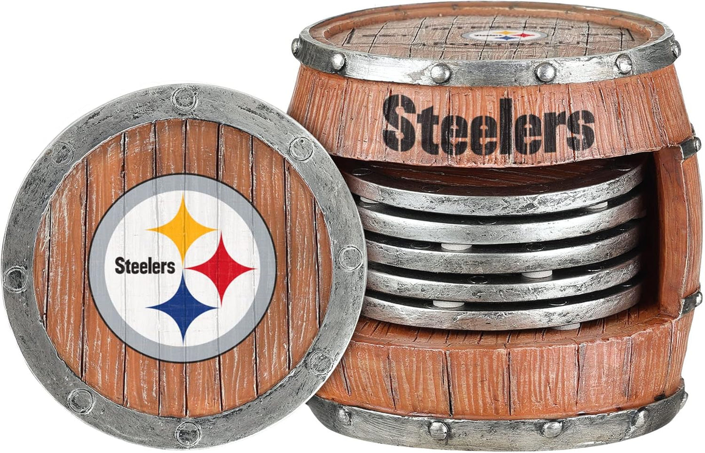 FOCO NFL Team Logo 5-Pack Barrel Beverage Drink Coaster Set