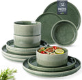 Reactive Glaze Stoneware Dinnerware Set for 4 - Matte Black 12Pc