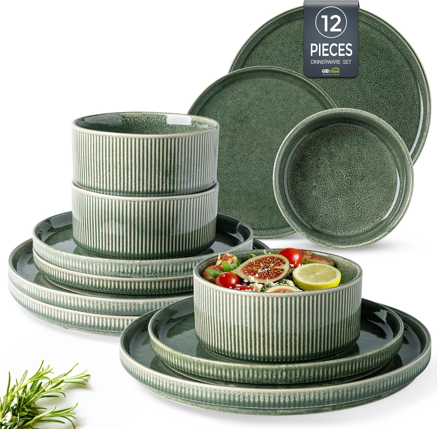 GBHOME Stoneware Dinnerware Set for 4, Unique Ceramic Plates