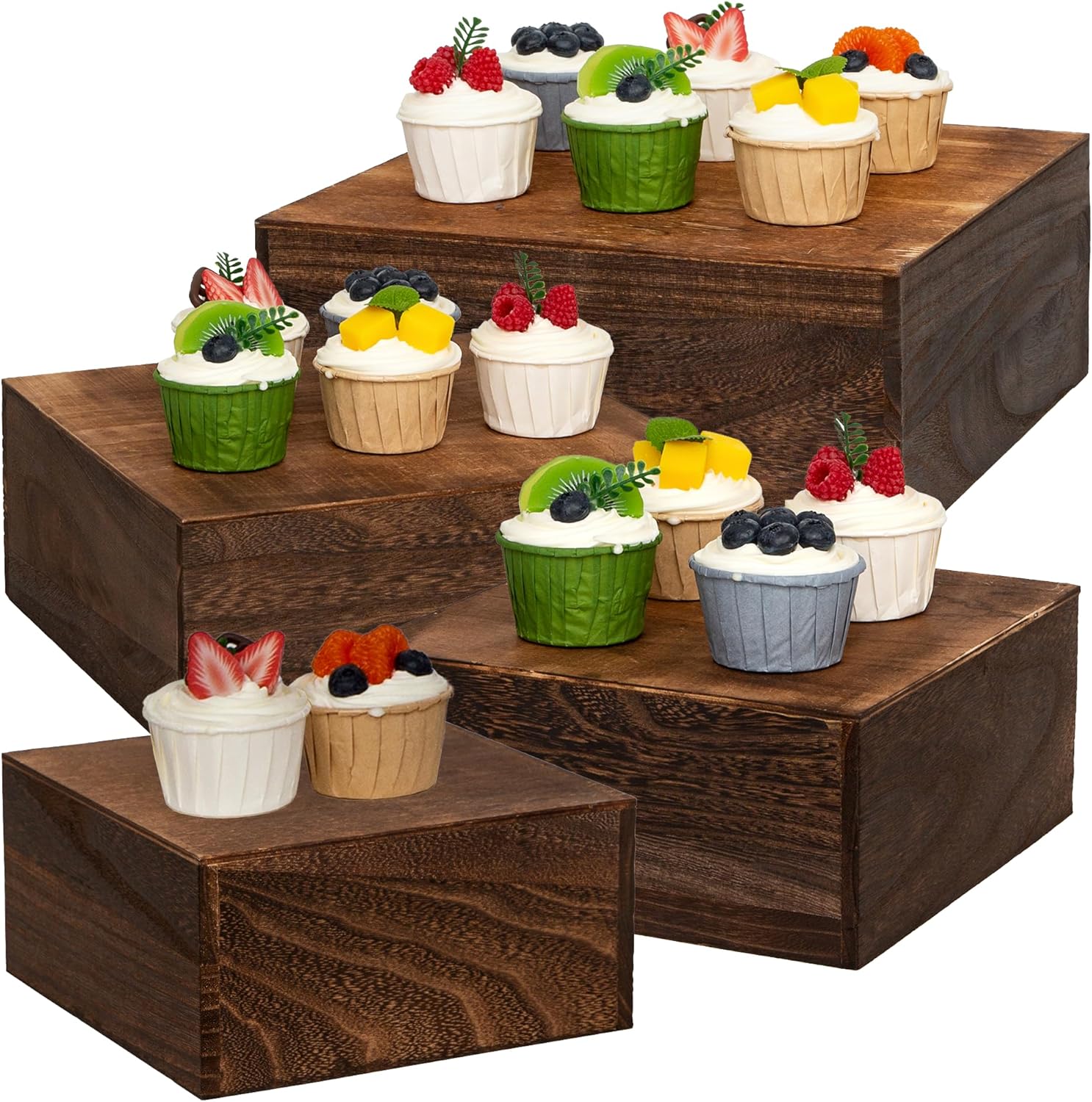 4 Pieces Wooden Cake Stands for Display, Antique Brown Crates