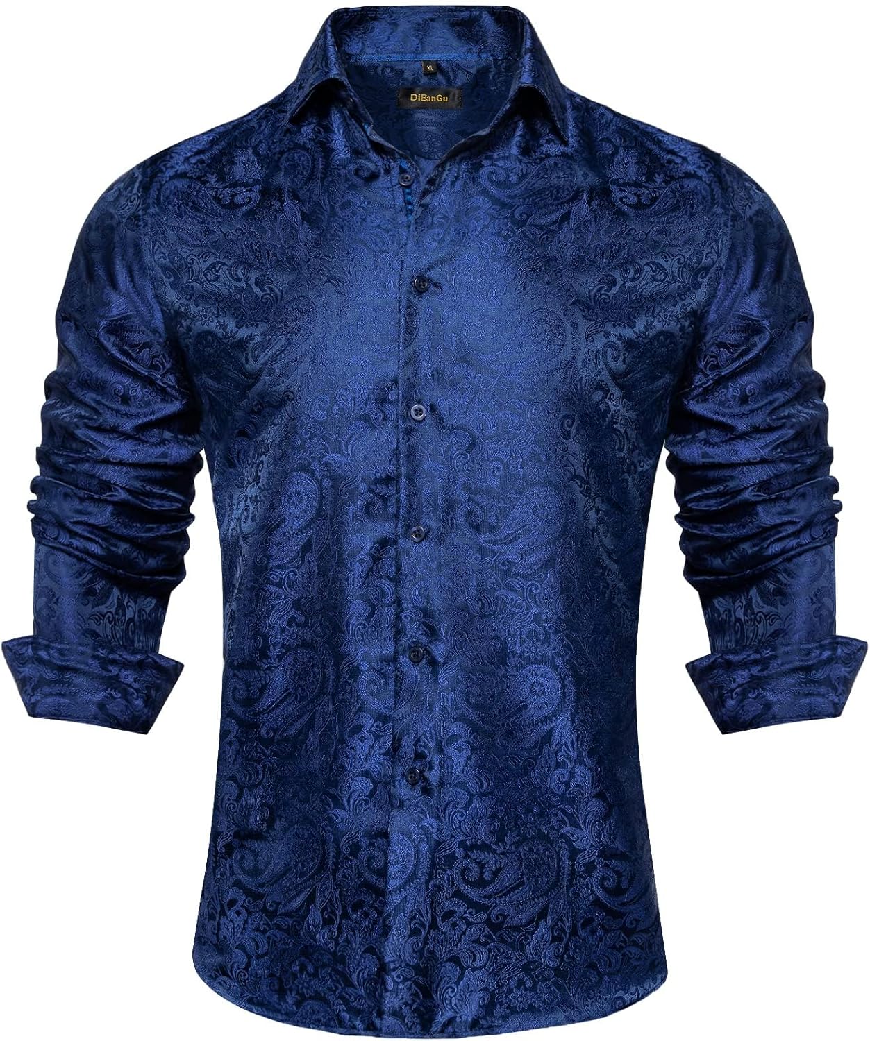 DiBanGu Mens Silk Paisley Dress Shirt for Weddings and Parties