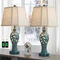 25in Farmhouse Table Lamps Set of 2 - USB Ports & Nightlight