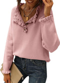 BTFBM Womens Ruffle Button Down Sweater - Soft Casual Pullover Jewelry