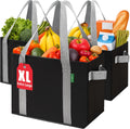 Reusable Grocery Bags 3 Pack - Heavy Duty Box Totes That Stand Upright