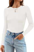 ZESICA Women's Long Sleeve Crewneck Ribbed Knit Top - Slim Fitted Fall