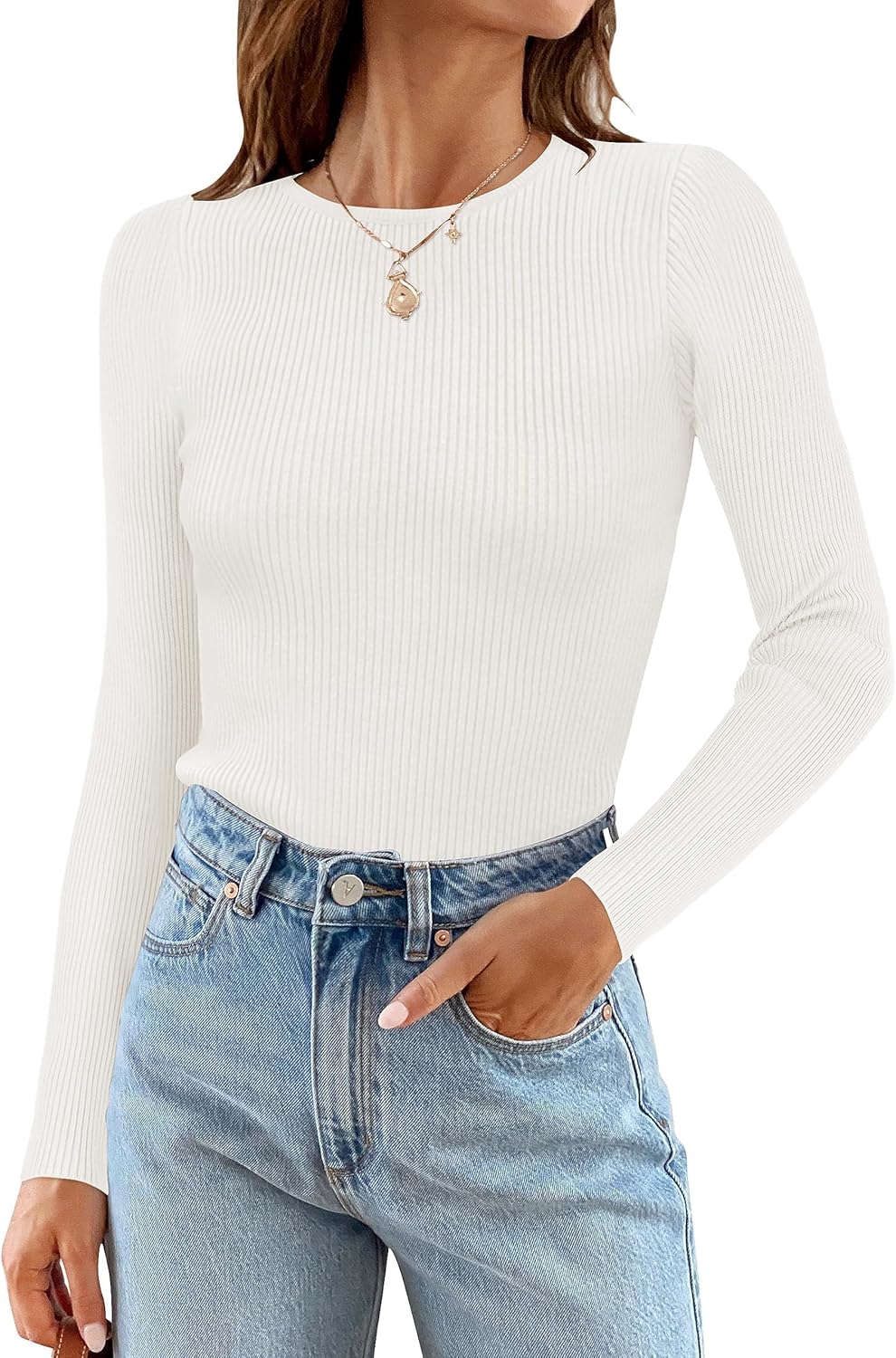 ZESICA Women's Long Sleeve Crewneck Casual Knit Sweater Top