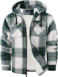 Men's Flannel Shirt Jacket Sherpa Lined Hoodie - Warm Fleece Zip