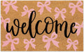 Pink Bow Natural Coir Door Mat Welcome - Cute Ribbon Bowknot, 16.5 x