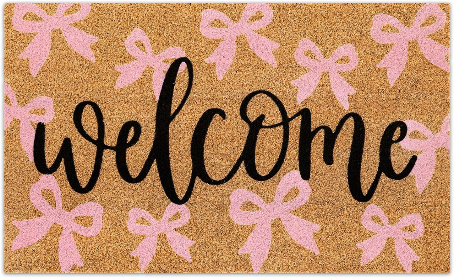 Pink Bow Natural Coir Door Mat for Stylish Home Decor