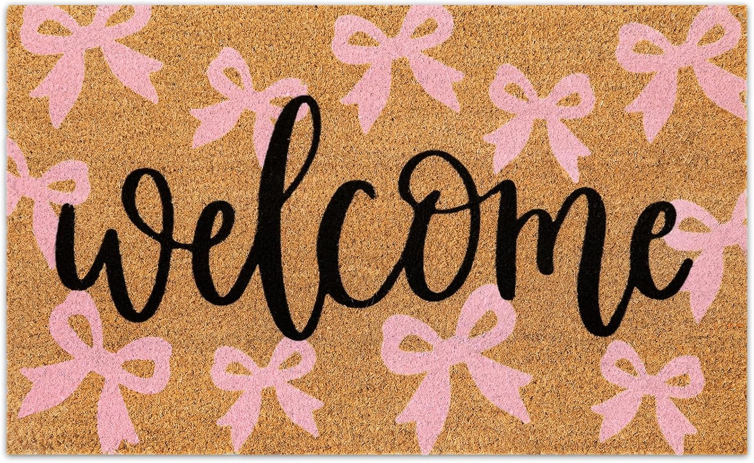 Pink Bow Natural Coir Door Mat for Stylish Home Decor
