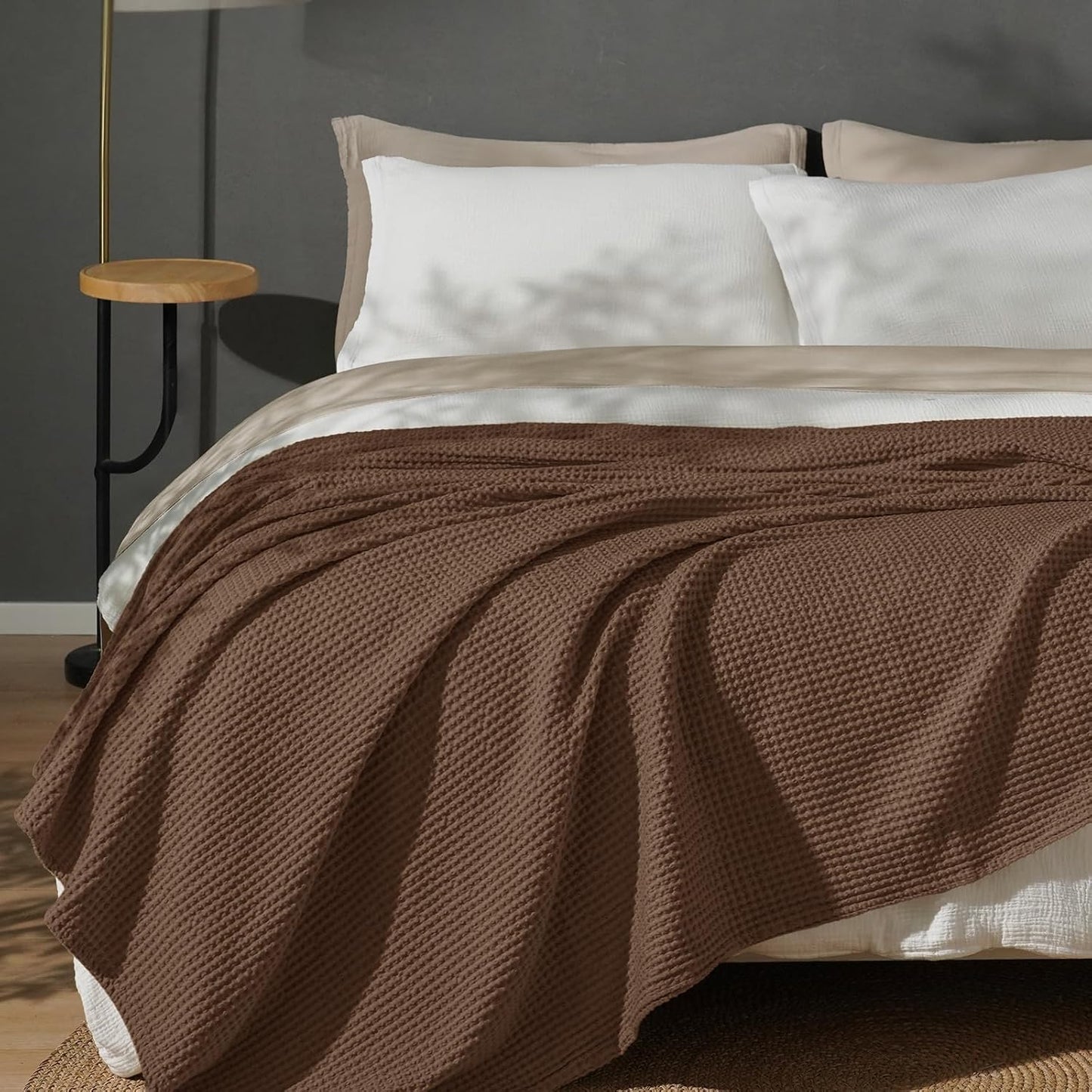 PHF 100% Cotton Waffle Weave Blanket for Cozy Winter Nights