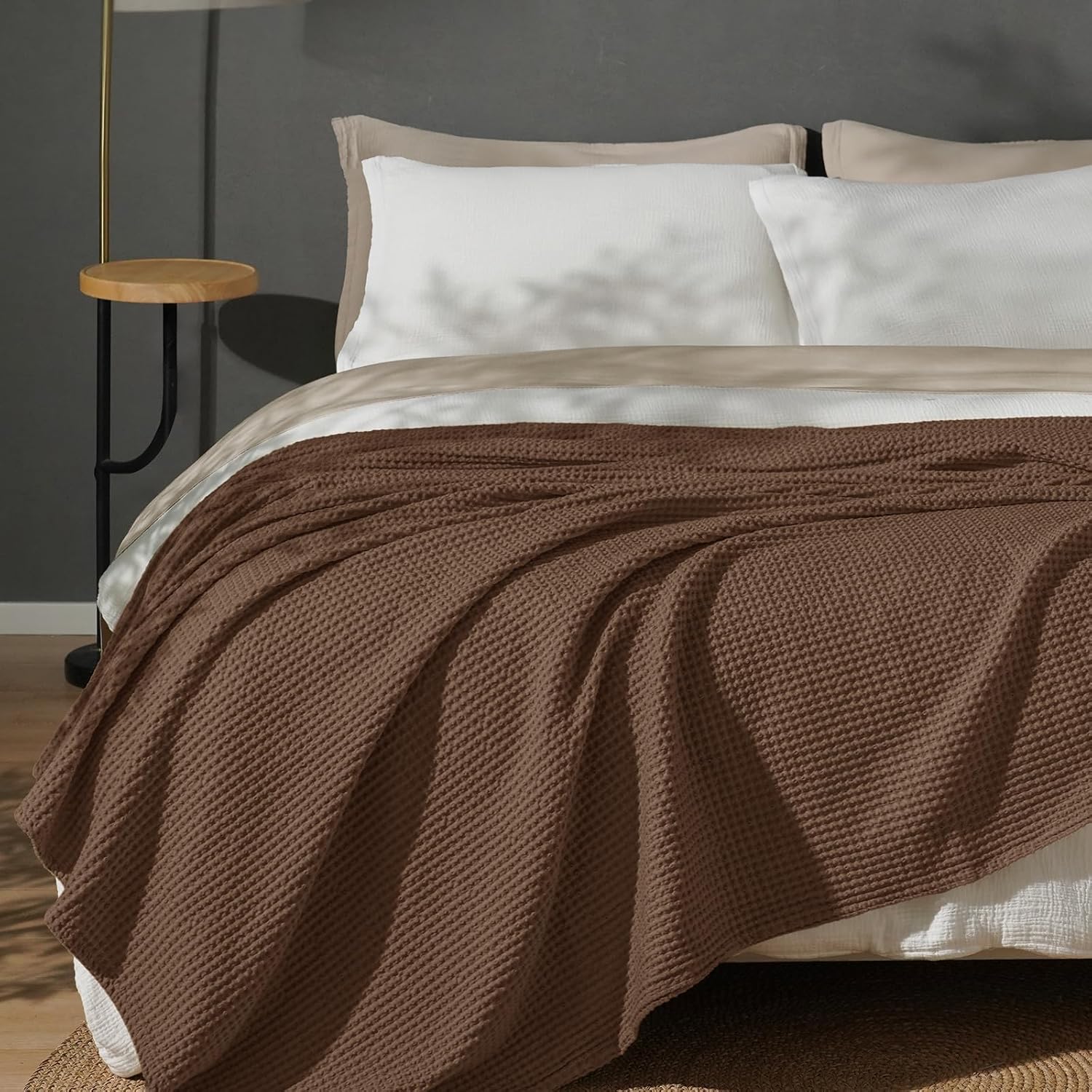 PHF 100% Cotton Waffle Weave Blanket for Cozy Winter Nights