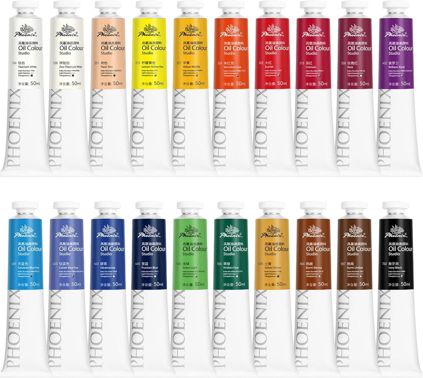 PHOENIX Studio Oil Paint Set - 20 Colors for Artists