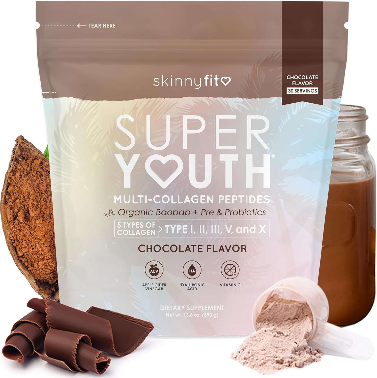 Super Youth Collagen Powder by SkinnyFit - Chocolate Flavor