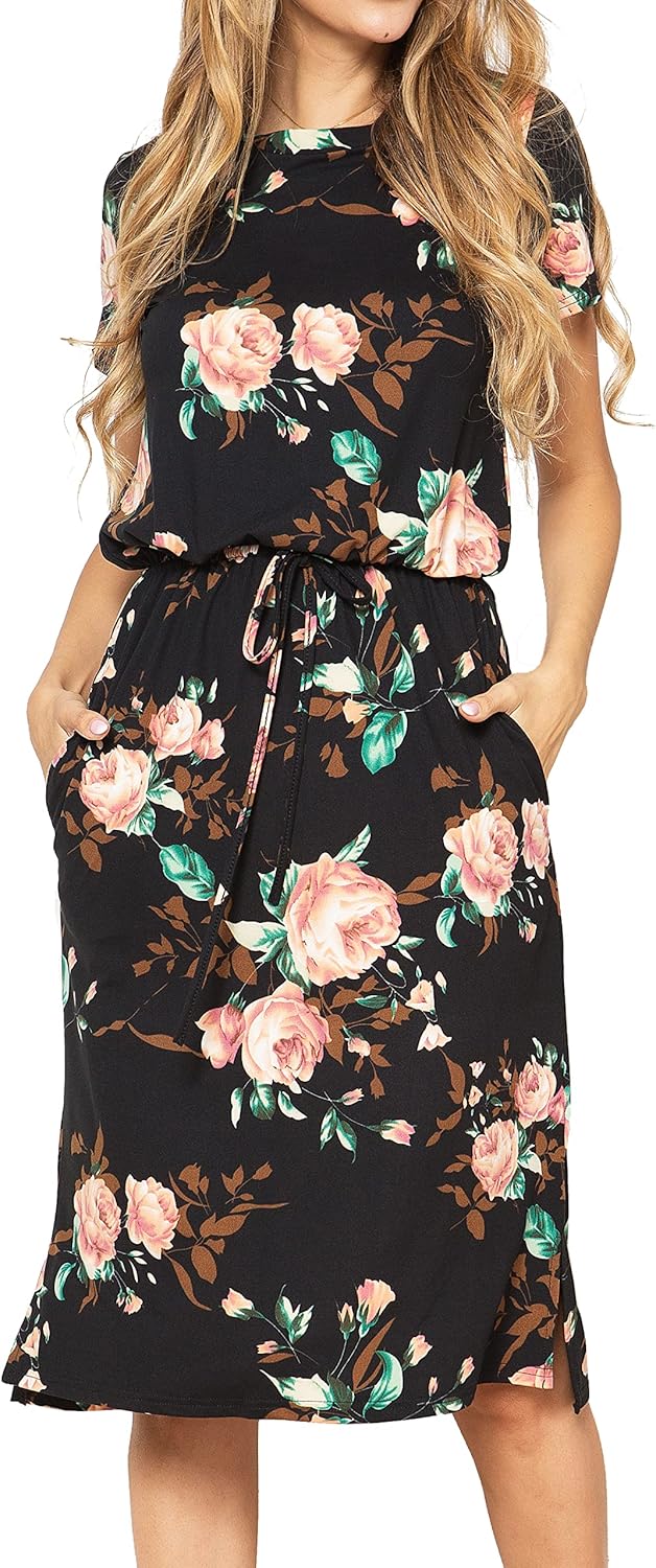 Simier Fariry Womens Summer Hide Belly Knee Length Travel Dress