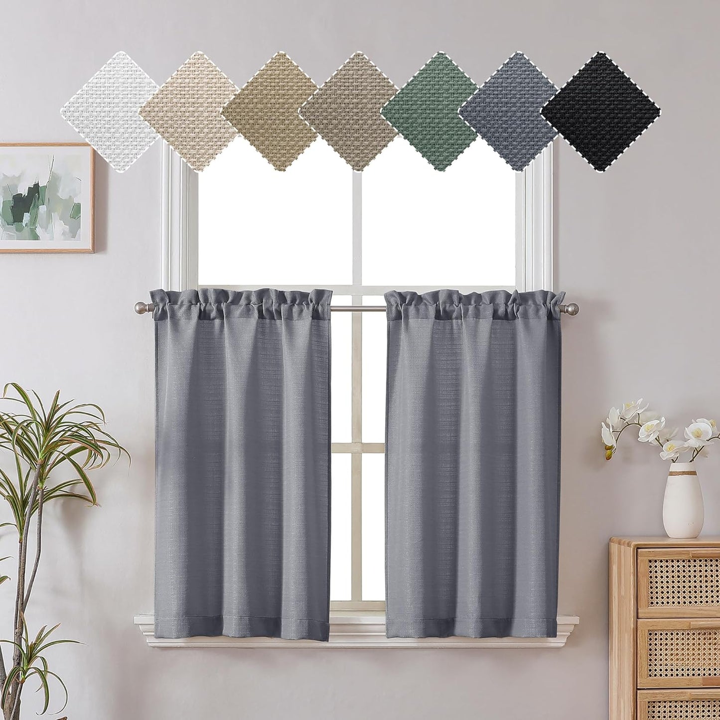 Chyhomenyc Dark Grey 36 Tier Curtains - Light Filtering Small Window Panels