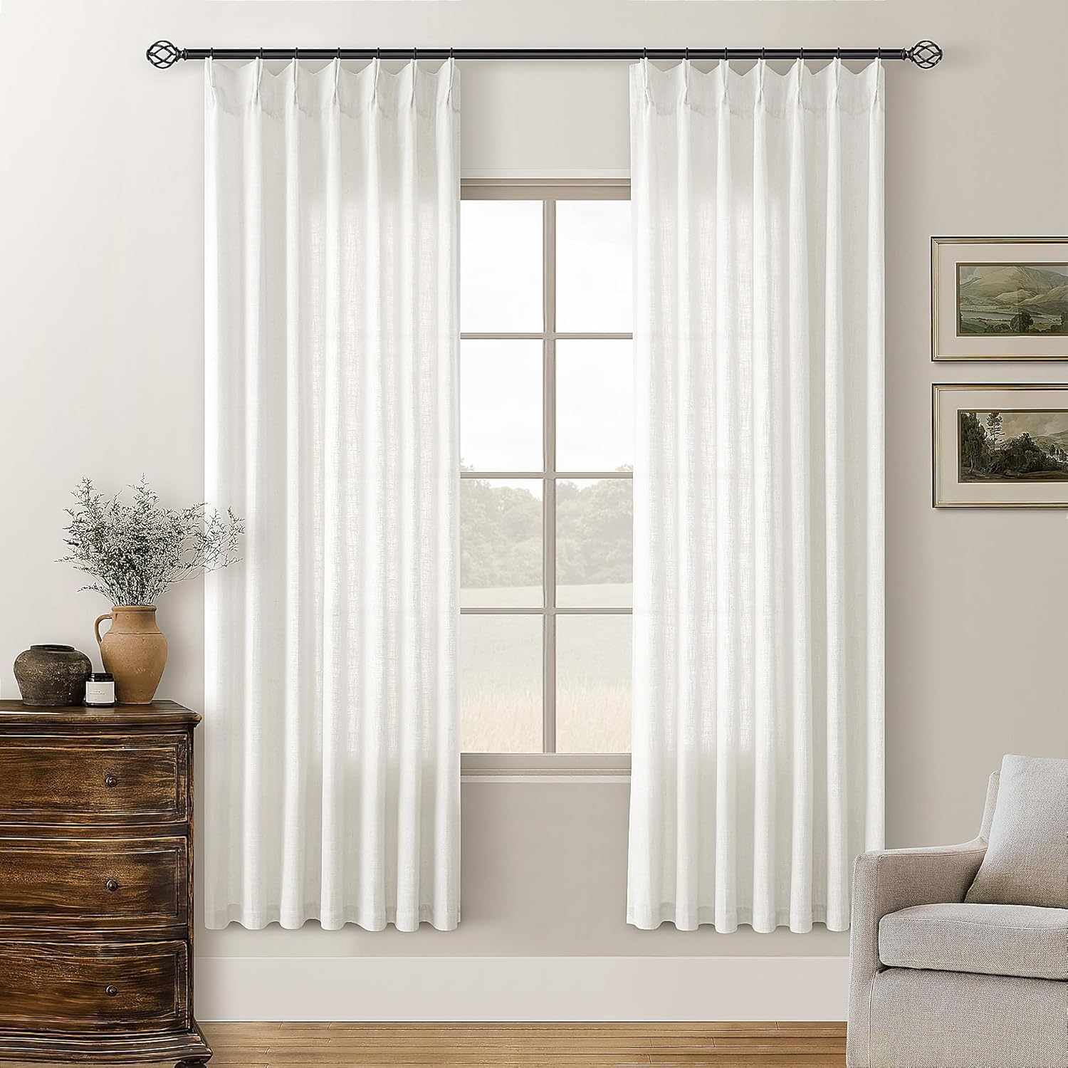 72 Inch Linen Curtains Pinch Pleated for Elegant Home Decor