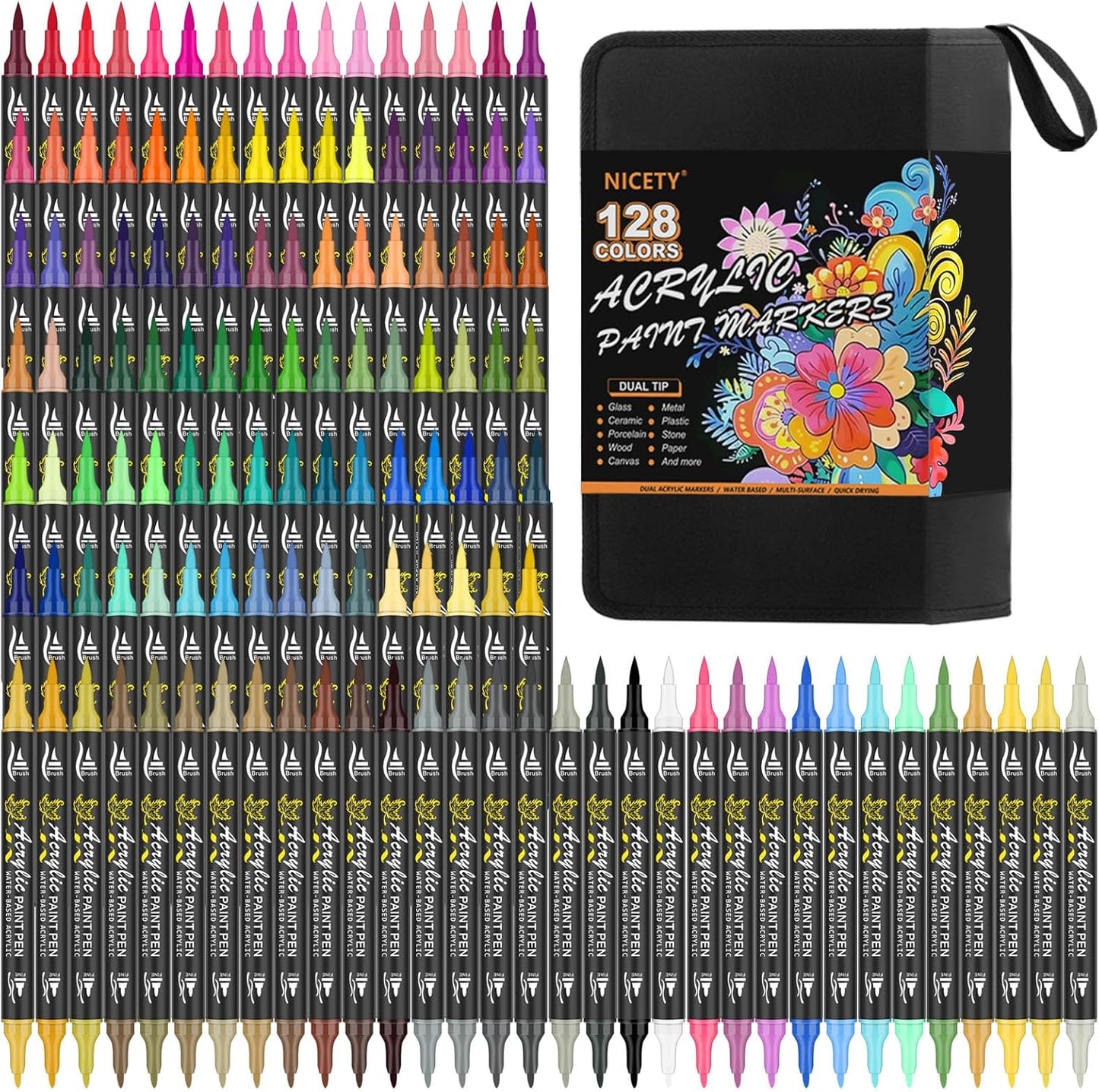 128 Acrylic Paint Markers for Vibrant Rock Painting and More