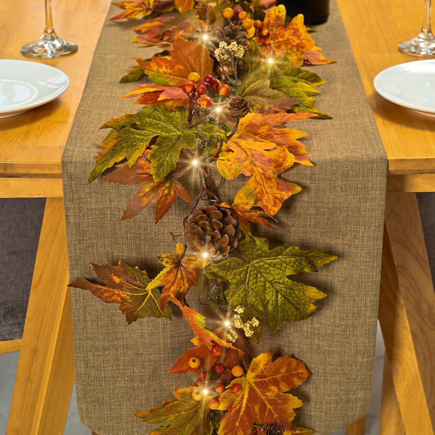 Artgar Fall Maple Leaf Garland with Warm Lights for Decor