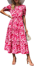 Summer Dresses for Women Boho Midi Floral Puff Sleeve - Flowy Fit
