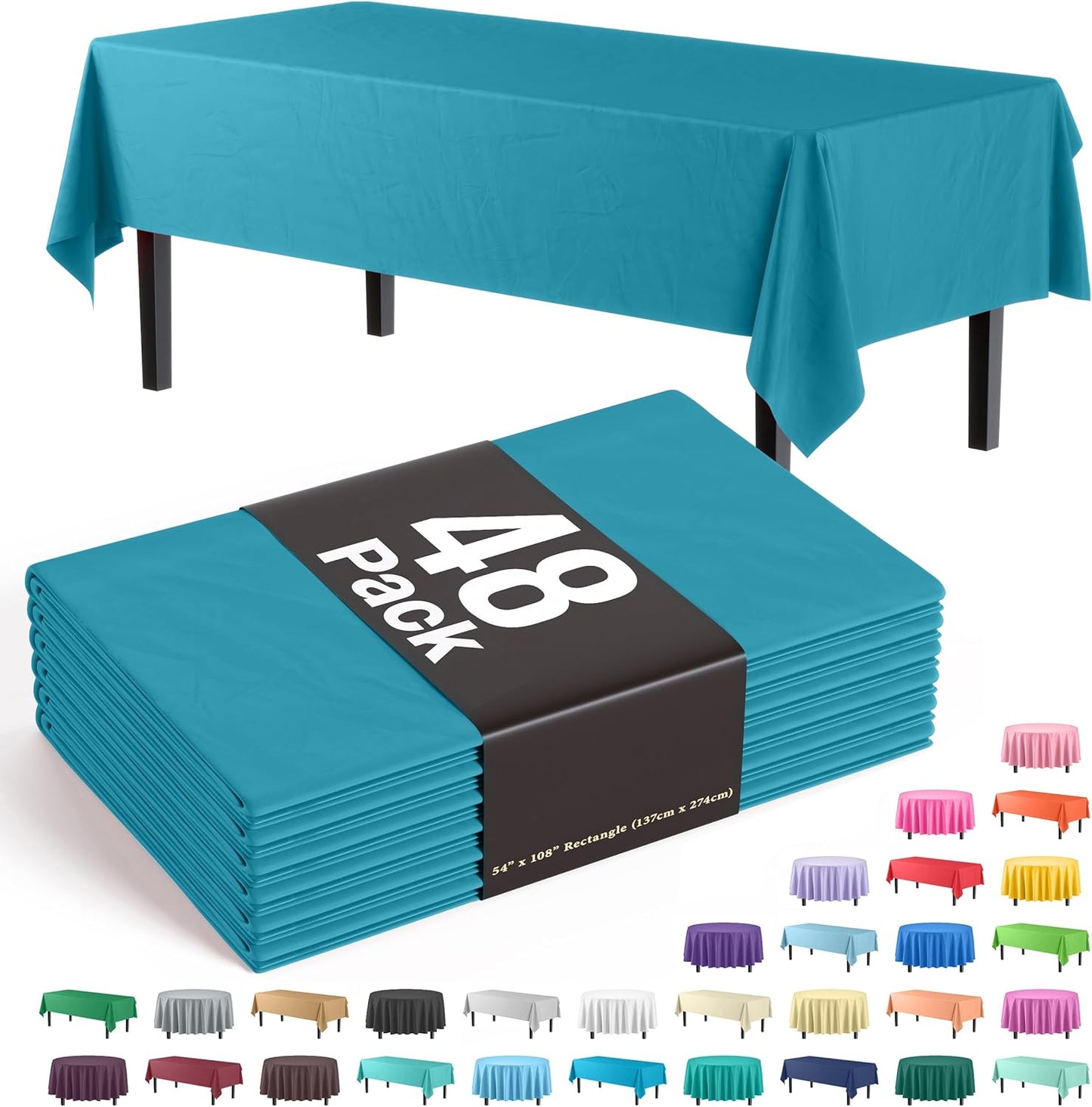 Turquoise Tablecloths for Rectangle Tables - 48 Pack Disposable