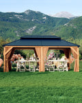 Hard top Wood Gazebo 12ftx20ft for All Weather - Durable Outdoor