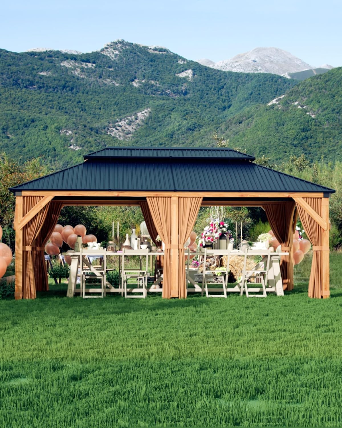 Durable Hard Top Wood Gazebo 12ftx20ft for All Weather Use