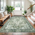 4x6 Sage Green Washable Rug for Entryway - Soft Low-Pile Medallion