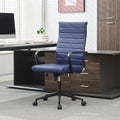 Okeysen Blue Leather Office Desk Chair - Ergonomic Mid Century