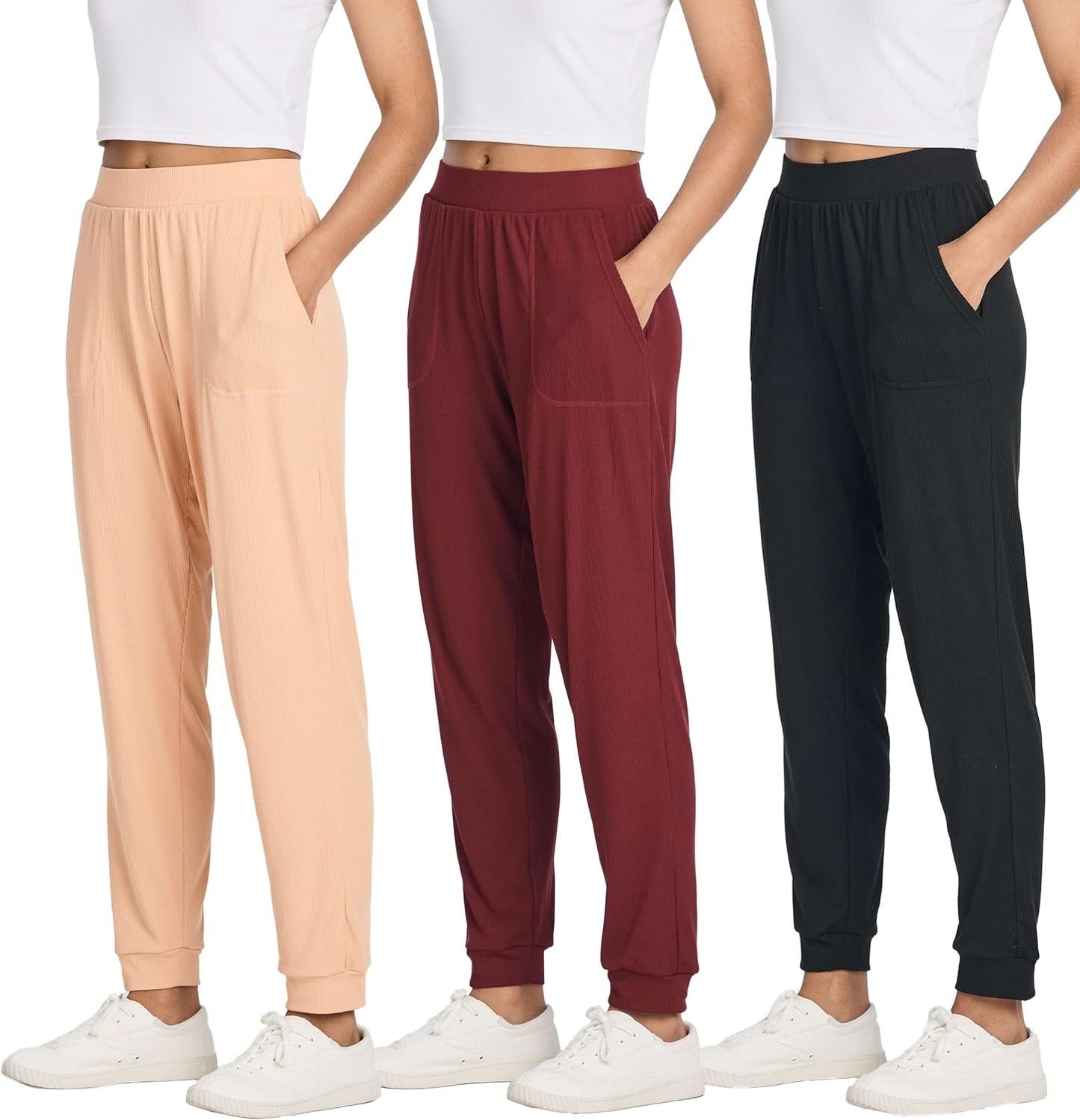Real Essentials Women's Ribbed Lounge Jogger Cuffed Yoga Pants