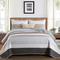 Grey Boho Quilt Set Queen Size - Lightweight Striped Patchwork
