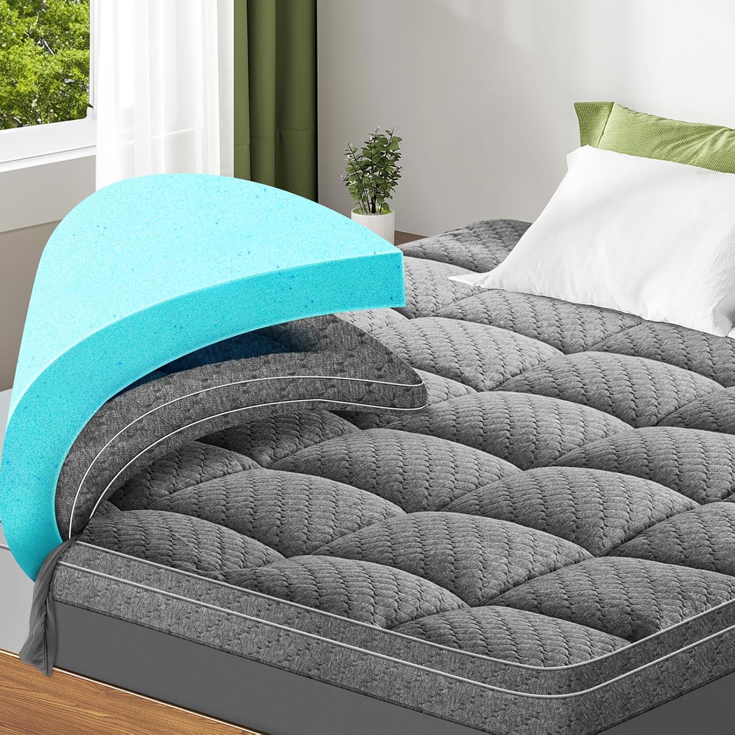 Dual Layer 3 Inch Memory Foam Mattress Topper for Queen Size