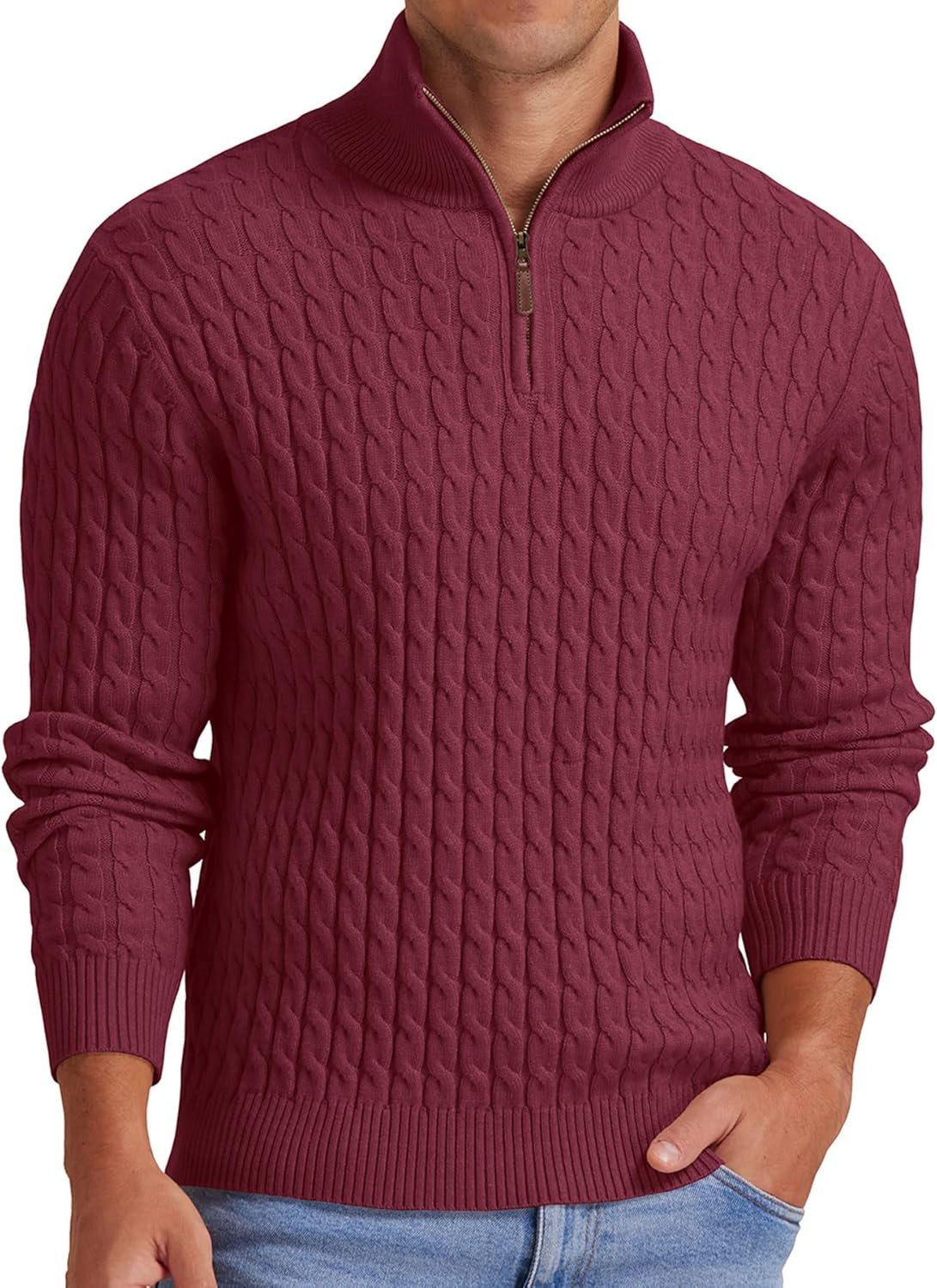 Askdeer Men's Quarter Zip Pullover Sweater for Classic Style