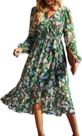 Women's Floral Boho Maxi Dress - Flowy Ruffle Wrap V Neck
