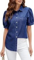 BMJL Womens Denim Shirt Business Casual Button Down - Slim Puff