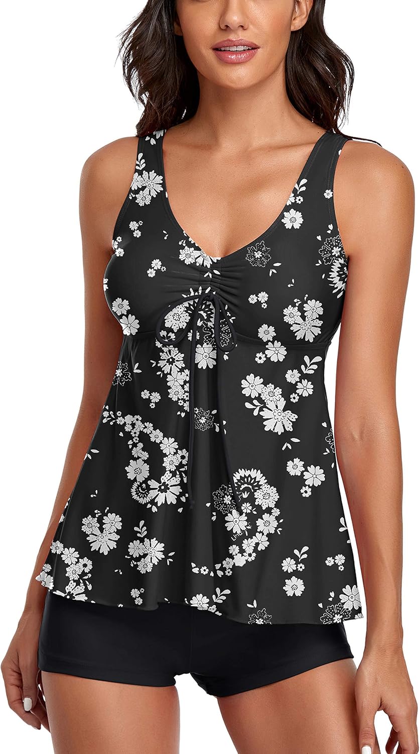 Modest Tankini Swimsuits for Women with Floral Print Design