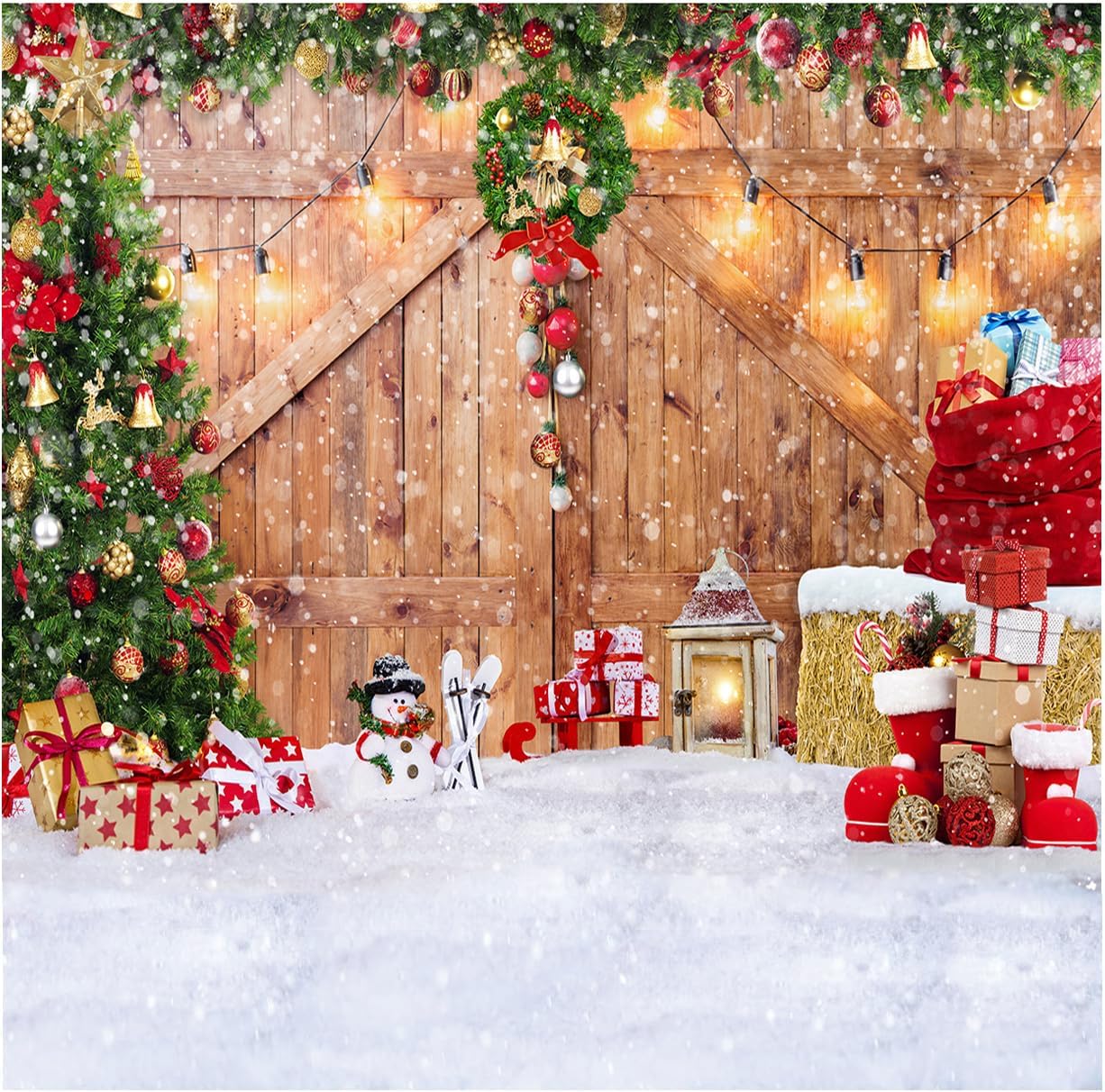 Rustic Christmas Barn Wood Door Backdrop for Festive Photography