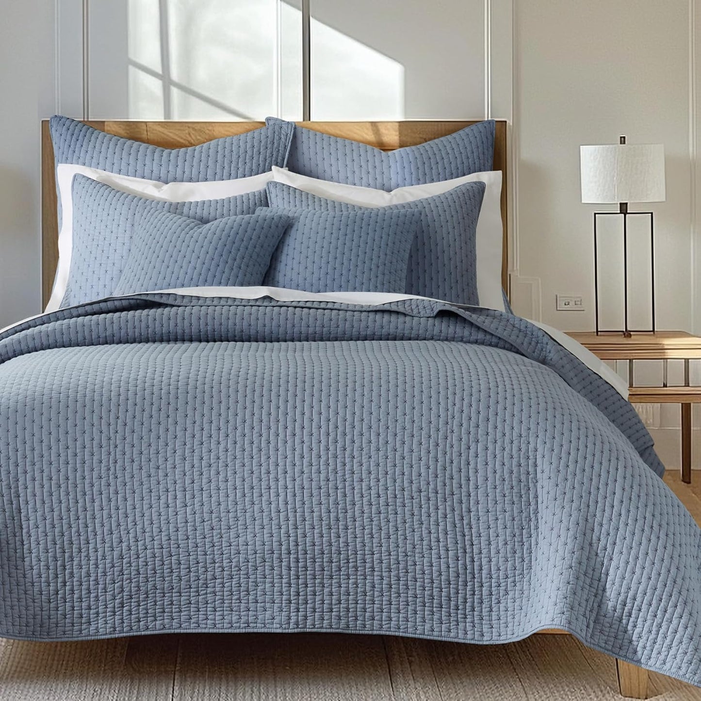 Cross Stitch Chambray Quilt Set - King Size Comfort & Style