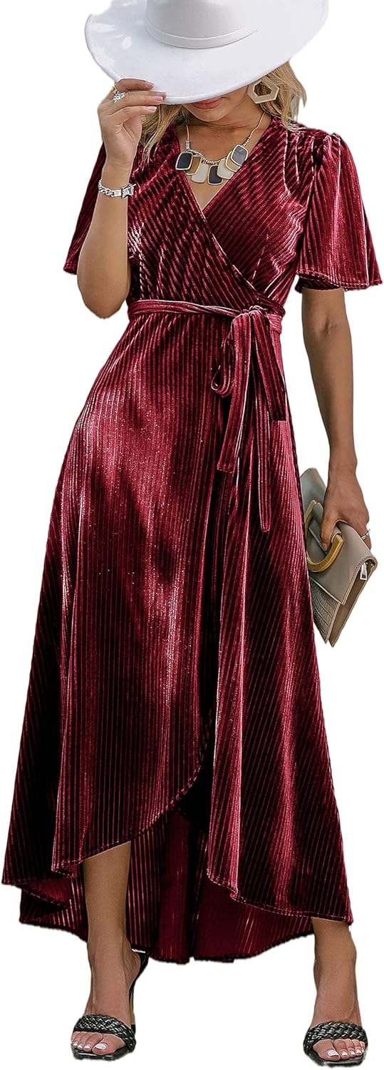 BerryGo Women's Velvet V Neck Wrap Dress for Cocktail Parties